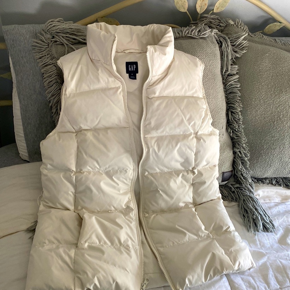 White Gap bubble vest.